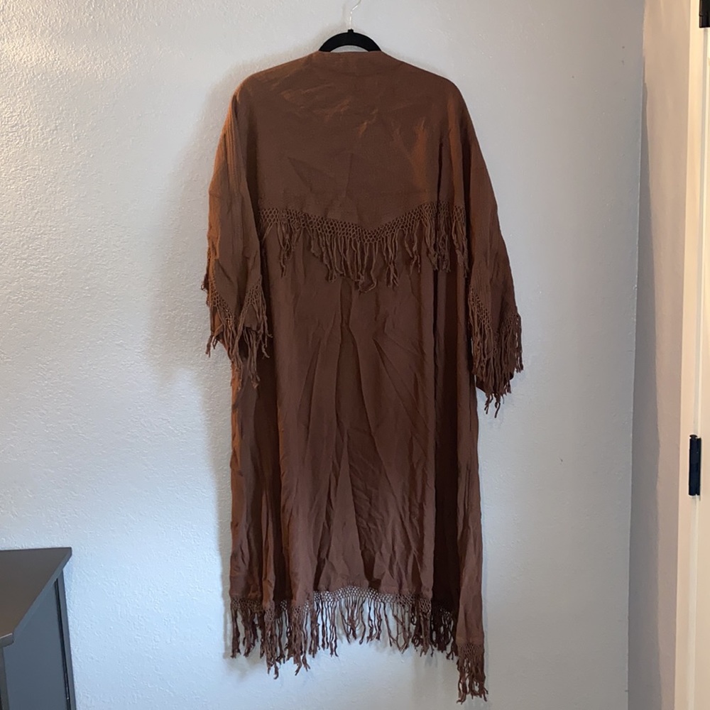 Zagora Fringe Throw On Sleeved Cape - Picture 2 of 6